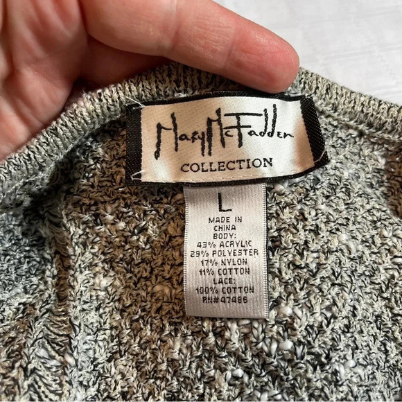 Mary McFadden Tweed Open Front Cardigan Lace Trim & Fringe Details Women's L - Picture 6 of 10